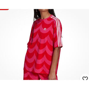 Adidas X Marimekko Shirt Wave Designer Oversized Tee Sports Pink Red 3X